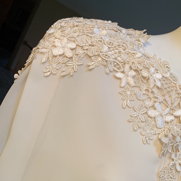 Vintage Ivory cream oversized floral lace collar church dress large - Picture 8 of 17